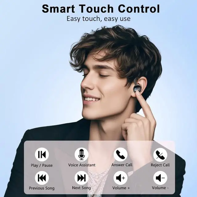 Alt view image 7 of 7 - Wireless Earbuds, Bluetooth 5.4 Headphones Sport, 50H Deep Bass Sound Over Ear buds with 4 ENC Noise Cancelling Mic, Dual LED Display, IP7 Waterproof Earphones with Earhook Workout Running, Purple