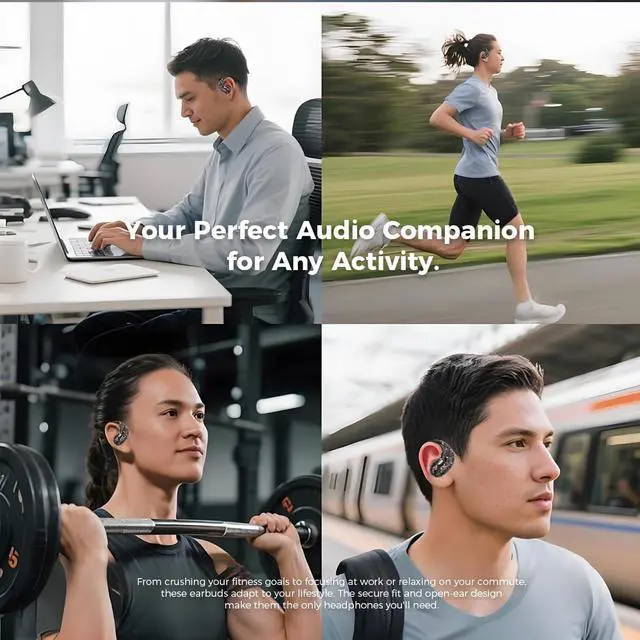 Alt view image 7 of 7 - Micool Open Ear Headphones Bluetooth 6.0, Clip On Earbuds Wireless with 36H Playtime, Noise Cancelling Comfort Fit Sports Headphones