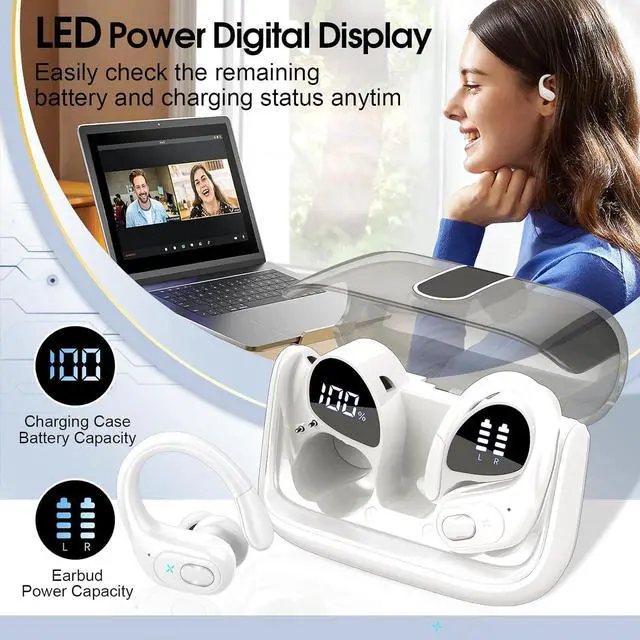 Alt view image 6 of 7 - 3 Sets Wireless Earbuds Sport, Bluetooth 5.4 Over Ear Buds Stereo Deep Bass Over Ear Bud with Earhooks, 75H Wireless Earphones with Mic, IPX7 Waterproof Earphone for Sports Black+Rose Gold+White