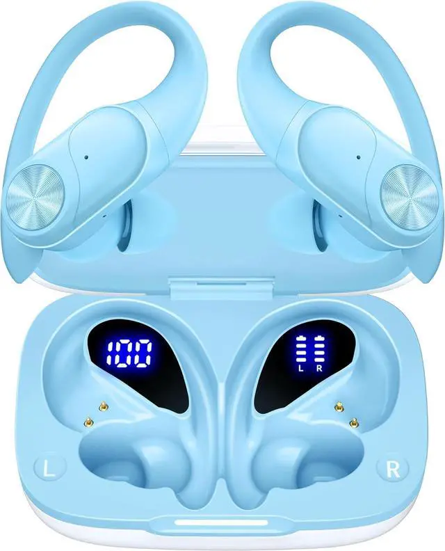 Alt view image 6 of 7 - 2 Sets Bluetooth Headphones Wireless Earbuds 80hrs Playtime Wireless Charging Case Sports Ear buds with Earhook Premium Deep Bass IPX7 Waterproof Over-Ear Earphones for TV Phone Laptop Black and Blue