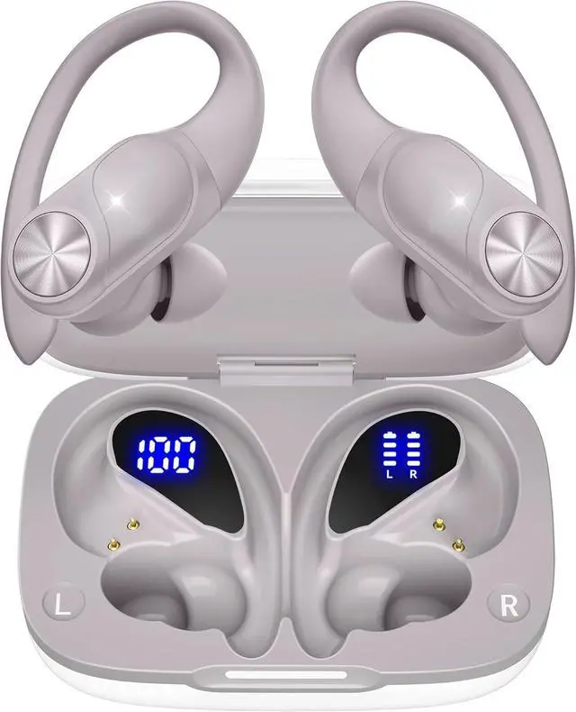 Alt view image 2 of 7 - 2 Sets Bluetooth Headphones Wireless Earbuds 80hrs Playtime Wireless Charging Case Sports Ear buds with Earhook Premium Deep Bass IPX7 Waterproof Over-Ear Earphones for TV Phone Laptop White and Blue
