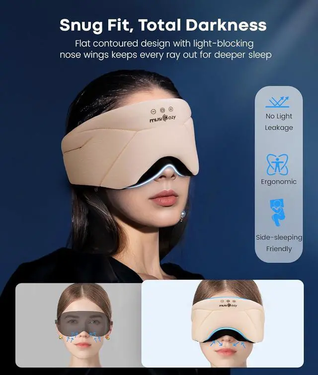Alt view image 7 of 7 - MUSICOZY Bluetooth 5.4 Sleep Headphones Headband, Zipper Washable Eye Mask with HD Stereo Speakers + Wireless Sports Headband, 14H Playtime Music Headphones for Sleeping, Running, Travel, Meditation
