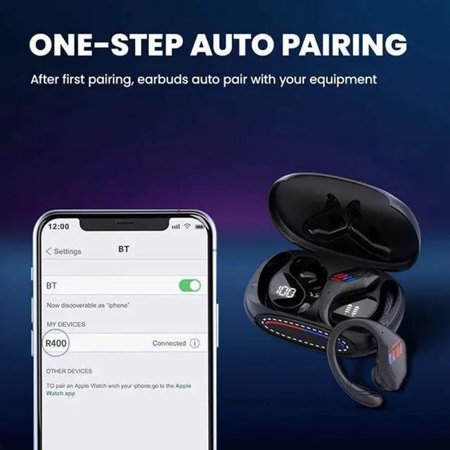 Alt view image 7 of 7 - Bluetooth Headphones Wireless Earbuds in Ear Buds,Sports Earphones Deep Bass with Dual LED Power Display Earhooks Headset,Light-Weight Earbud with Mic for Phone Laptop PC TV Running Workout