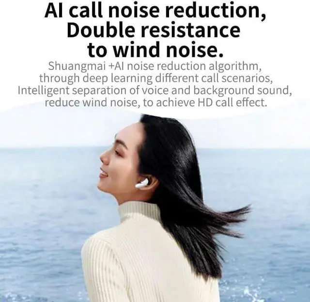 Alt view image 6 of 7 - Wireless Earbuds Bluetooth V5.3 Headphones,ANC+ENC Six-Microphone Talking Noise-Canceling Noise-Absorbing Wind-Dampening Headset,36H Playtime,IPX5 Waterproof Earphones for Gaming,Work, White