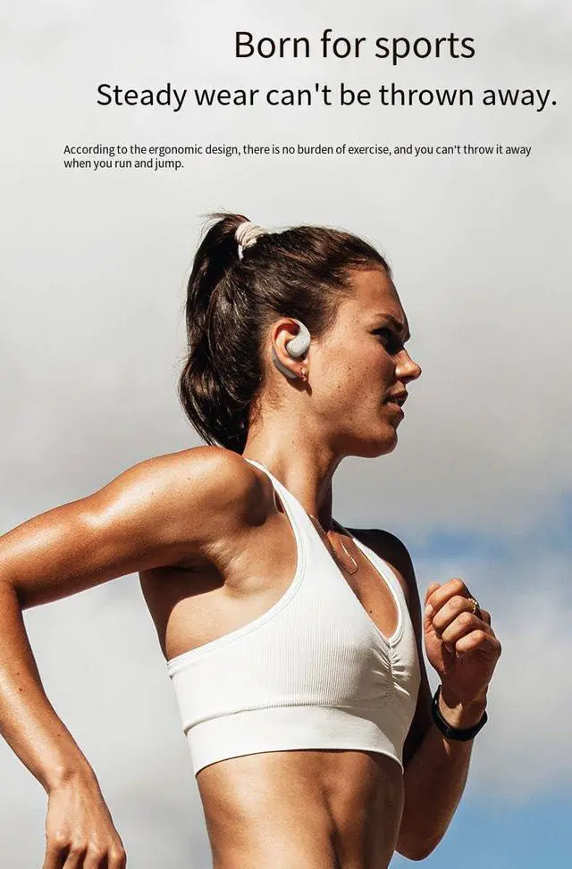 Alt view image 2 of 7 - Open-Ear Wireless Bluetooth 5.3 Headphones with Microphone,IPX7 Waterproof Sport Earphones Sweat Resistant,Single 8-Hour Playback Time,Compatible with iPhone & Android,Beige