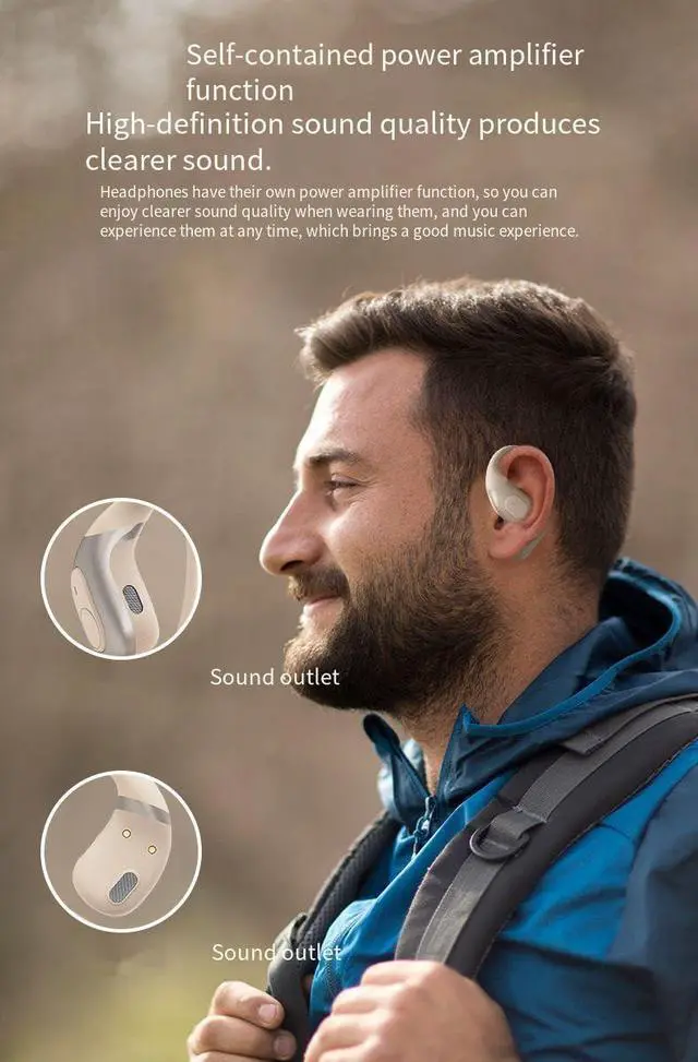 Alt view image 3 of 7 - Open-Ear Wireless Bluetooth 5.3 Headphones with Microphone,IPX7 Waterproof Sport Earphones Sweat Resistant,Single 8-Hour Playback Time,Compatible with iPhone & Android,Beige