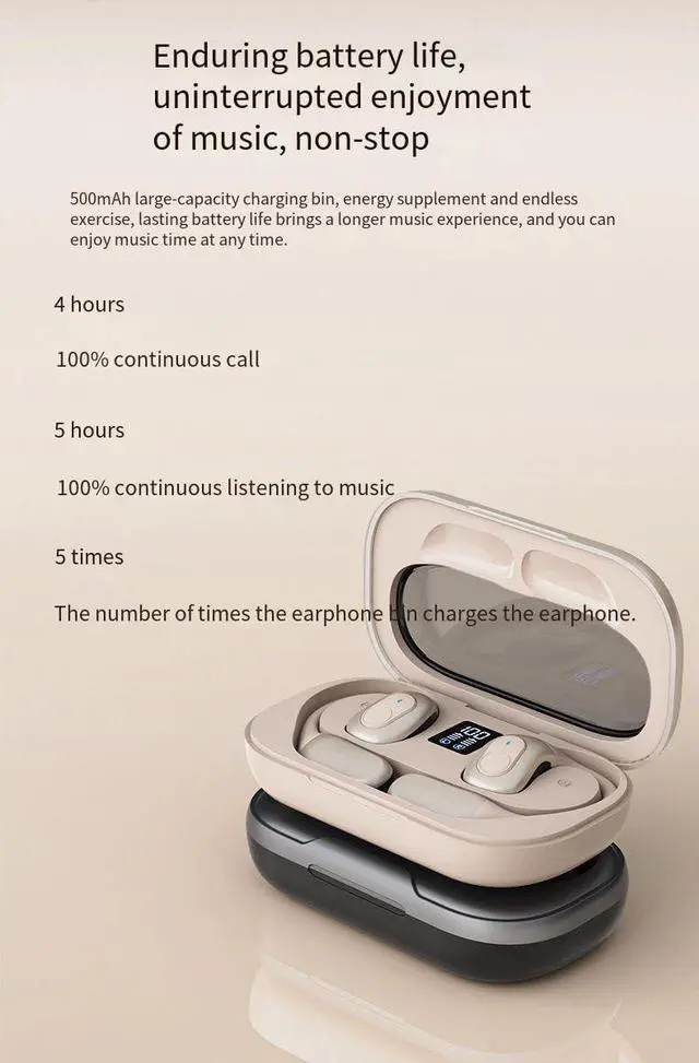 Alt view image 6 of 7 - Open-Ear Wireless Bluetooth 5.3 Headphones with Microphone,IPX7 Waterproof Sport Earphones Sweat Resistant,Single 8-Hour Playback Time,Compatible with iPhone & Android,Beige