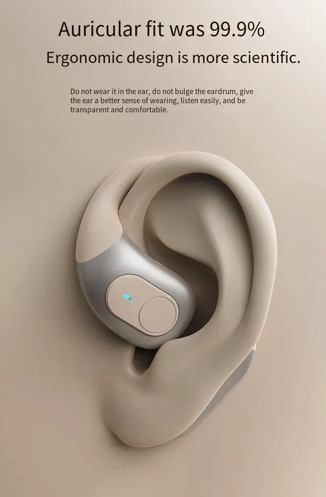 Alt view image 4 of 7 - Open-Ear Wireless Bluetooth 5.3 Headphones with Microphone,IPX7 Waterproof Sport Earphones Sweat Resistant,Single 8-Hour Playback Time,Compatible with iPhone & Android,Beige