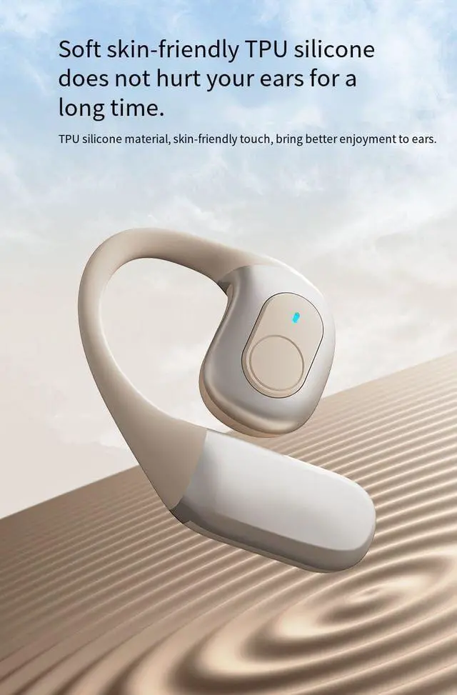 Alt view image 5 of 7 - Open-Ear Wireless Bluetooth 5.3 Headphones with Microphone,IPX7 Waterproof Sport Earphones Sweat Resistant,Single 8-Hour Playback Time,Compatible with iPhone & Android,Beige