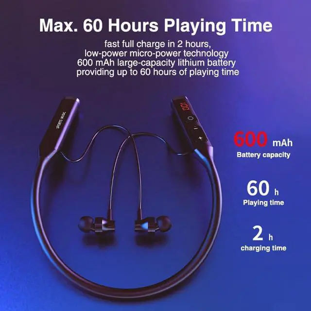 Alt view image 2 of 7 - Neckband Bluetooth Headphones Wireless Earbuds with Mic in-Ear Magnetic Neckband Earphone,HiFi Stereo Deep Bass Noise Cancellation Headsets,60 Hours Playtime for Sports Music Phone Call, Black