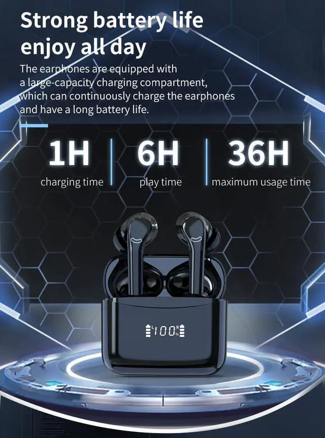 Alt view image 6 of 7 - Bluetooth Headphones Wireless Earbuds 42Hrs Playback Ear Buds Power Display with ENC Noise Canceling Mic Inr-Ear Stereo Bass Earphones for Sports/Workout/Running,Black