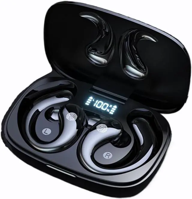 Main image of Open Ear Headphones Open Ear Earbuds Earbuds Wireless Bluetooth 5.3 Bone Conduction Over Ear Earbuds Dual Noise-Cancelling Mics Up To 48 Hours Power with Case IPX5 Workouts Running Earbuds black