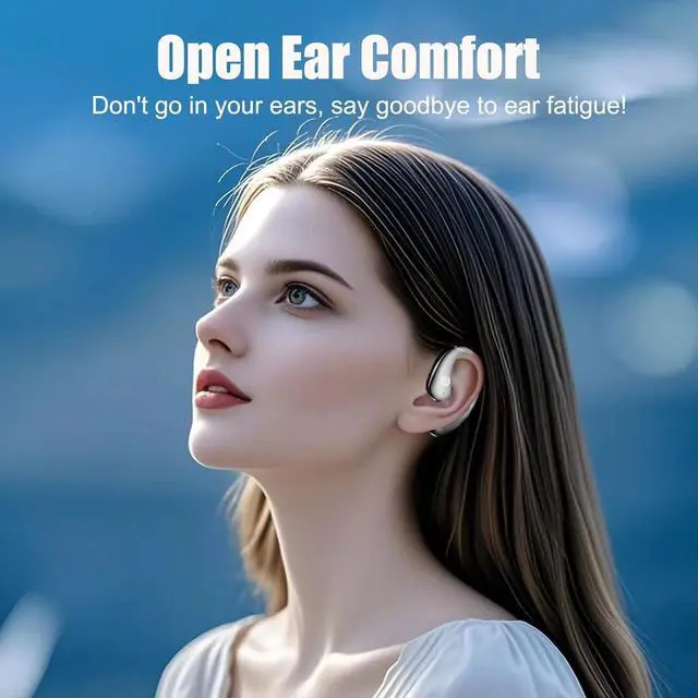 Alt view image 2 of 7 - Open Ear Headphones Open Ear Earbuds Earbuds Wireless Bluetooth 5.3 Bone Conduction Over Ear Earbuds Dual Noise-Cancelling Mics Up To 48 Hours Power with Case IPX5 Workouts Running Earbuds black