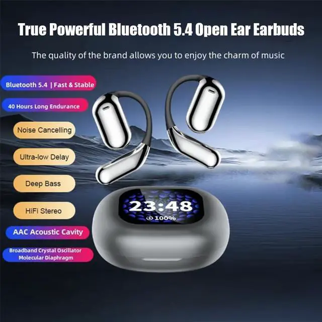 Alt view image 2 of 7 - Aluminiumk True Powerful Bluetooth 5.4 Open Ear Earbuds, IPX5 Waterproof, aluminiumk Bluetooth Headphones, Bass Stereo Ear Buds with Noise Cancelling Mic LED Display (White)