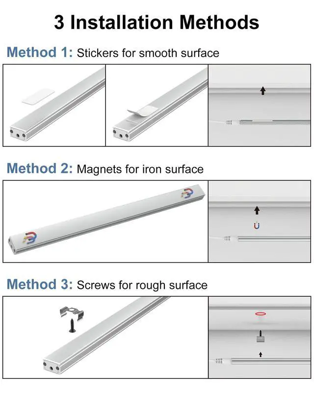 Alt view image 7 of 7 - Under Cabinet Lighting, 4500K Daylight, 3 Pack 12 inch Linkable