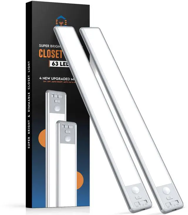 Main image of 63 LED Closet Lights Motion Sensored, 2500mAh Rechargeable Under Cabinet Lighting, Dimmable & Magnetic Light Bar for Kitchen Cabinets, Hallways (2 Pack)