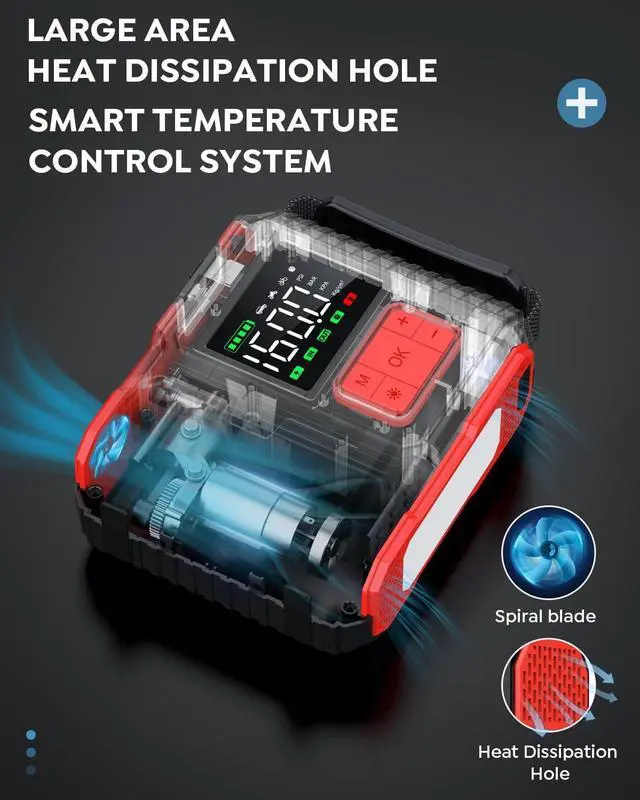 Alt view image 3 of 6 - Car Jump Starter with Air Compressor, 9000A Peak 26800mah (Up to All Gas or 12.0L Diesel Engine, 50 Times) Portable160PSI Jump Starter 12V Auto Battery Jump Pack Quick Charge