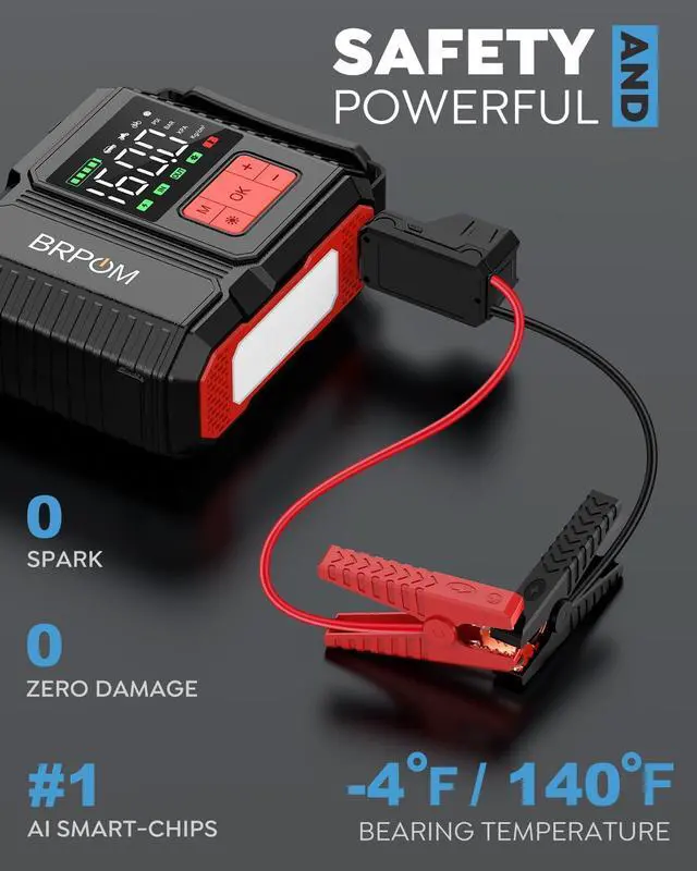 Alt view image 5 of 6 - Car Jump Starter with Air Compressor, 9000A Peak 26800mah (Up to All Gas or 12.0L Diesel Engine, 50 Times) Portable160PSI Jump Starter 12V Auto Battery Jump Pack Quick Charge