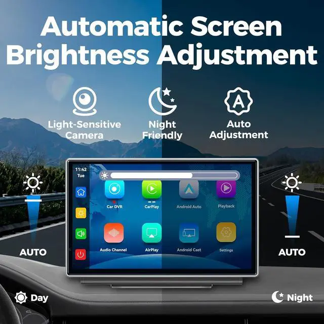 Alt view image 4 of 7 - 7" Wireless Apple CarPlay Android Auto Screen for Car - 4K Dash Cam, GPS Navigation, HD Touchscreen, AirPlay, 1080P Backup Camera, Car Stereo