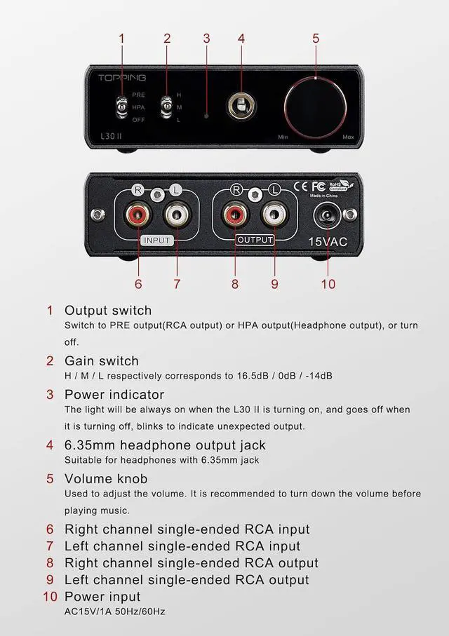 Alt view image 2 of 7 - TOPPING L30II NFCA Linear Headphone Amp - 6.35mm Jack 3.5mm Adaptor RCA Input and Output 37Vpp high Output Voltage Mini HiFi Amp Audio Hi-Res Preamplifier (Black)