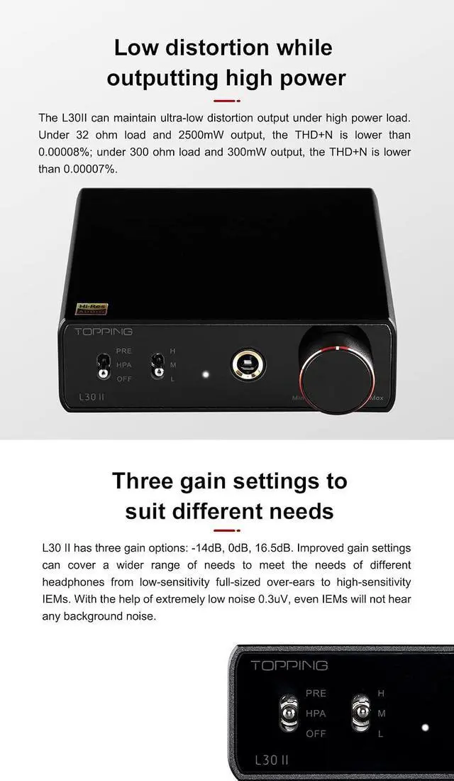 Alt view image 7 of 7 - TOPPING L30II NFCA Linear Headphone Amp - 6.35mm Jack 3.5mm Adaptor RCA Input and Output 37Vpp high Output Voltage Mini HiFi Amp Audio Hi-Res Preamplifier (Black)