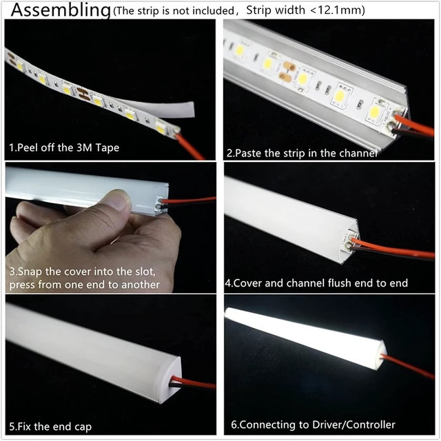 Alt view image 5 of 7 - 3.28ft V-Shape UV Resistant LED Strip Channel Diffuser, 10-Pack Aluminum Profiles with Frosted Cover & Corner Connector for Cabinet, Stairs, Wall & Outdoor (3.28FT, 10)