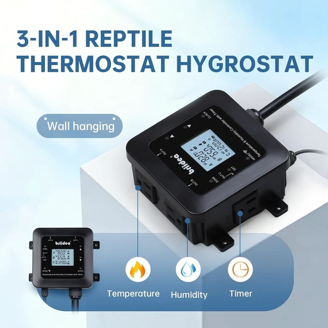 Alt view image 2 of 7 - 3-in-1 Smart WiFi Temperature & Humidity Controller with Timer Outlet Reptile Thermostat Hygrostat, Dual-Band 2.4G/5G App Control for Greenhouse, Incubator, Mushroom & Homebrew