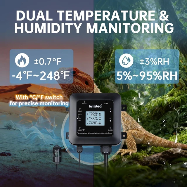 Alt view image 4 of 7 - 3-in-1 Smart WiFi Temperature & Humidity Controller with Timer Outlet Reptile Thermostat Hygrostat, Dual-Band 2.4G/5G App Control for Greenhouse, Incubator, Mushroom & Homebrew