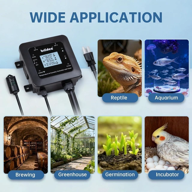 Alt view image 6 of 7 - 3-in-1 Smart WiFi Temperature & Humidity Controller with Timer Outlet Reptile Thermostat Hygrostat, Dual-Band 2.4G/5G App Control for Greenhouse, Incubator, Mushroom & Homebrew