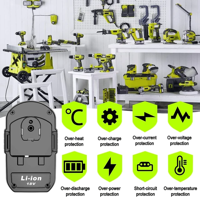 Alt view image 3 of 7 - 2-Pack 3.0Ah 18V Battery & Charger Replacement for Ryobi 18V P103 P104, Compatible with Ryobi 18V ONE+ Cordless Tools & Chargers