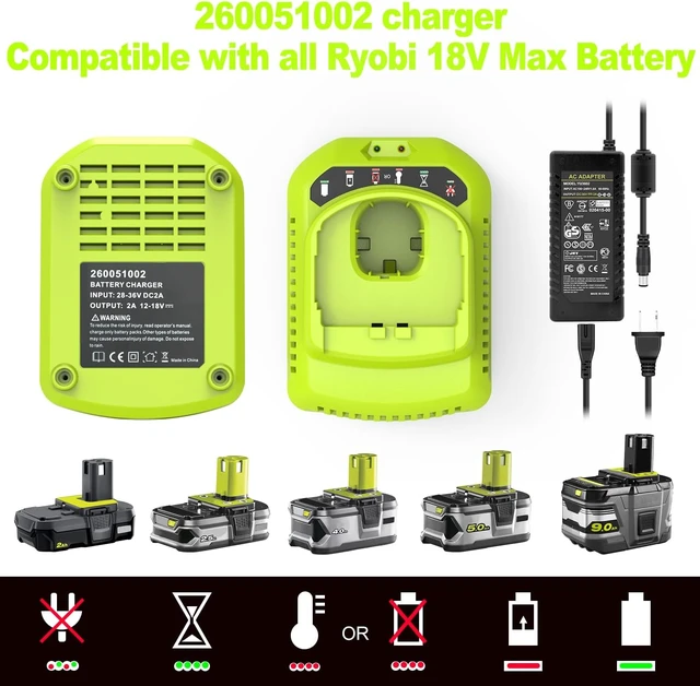 Alt view image 4 of 7 - 2-Pack 3.0Ah 18V Battery & Charger Replacement for Ryobi 18V P103 P104, Compatible with Ryobi 18V ONE+ Cordless Tools & Chargers