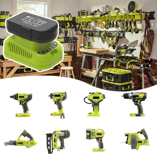 Alt view image 5 of 7 - 2-Pack 3.0Ah 18V Battery & Charger Replacement for Ryobi 18V P103 P104, Compatible with Ryobi 18V ONE+ Cordless Tools & Chargers