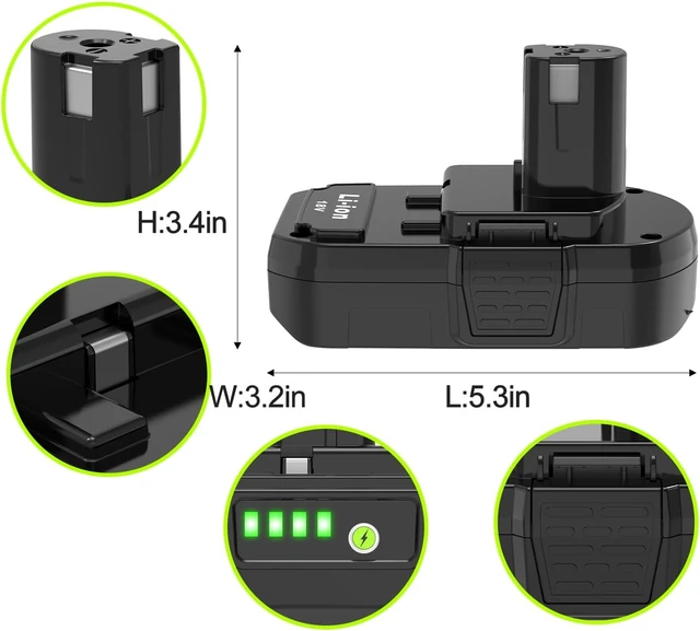 Alt view image 7 of 7 - 2-Pack 3.0Ah 18V Battery & Charger Replacement for Ryobi 18V P103 P104, Compatible with Ryobi 18V ONE+ Cordless Tools & Chargers