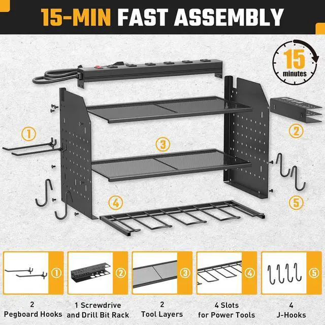 Alt view image 4 of 6 - Power Tool Organizer Wall Mount 3 Layer Charging Station with 6 Outlets