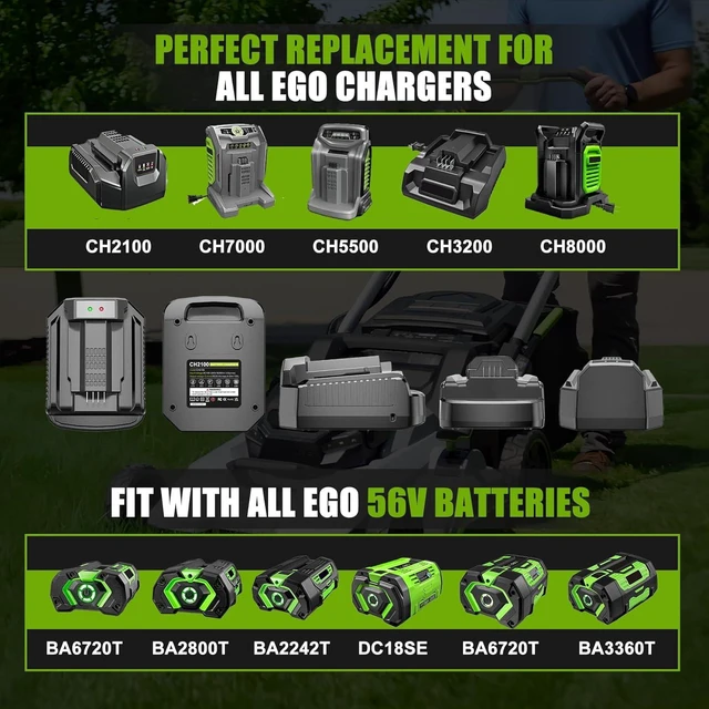 Alt view image 3 of 7 - Faster!! CH2100 4.0A Rapid Charger, Replacement for EGO 56V Chargers CH3200/CH5500/CH7000/CH2800D, Fits EGO 56-Volt Power+ Li-ion Batteries BA2800/BA4200/BA1400/BA2240/BA1120/BA4480T
