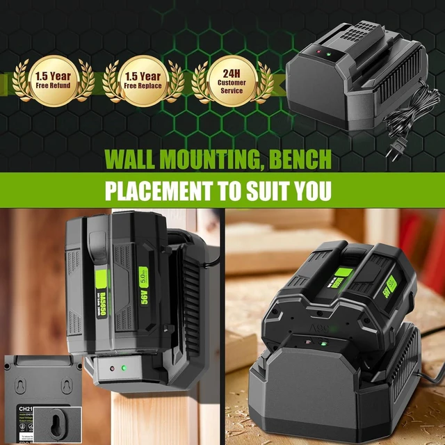 Alt view image 7 of 7 - Faster!! CH2100 4.0A Rapid Charger, Replacement for EGO 56V Chargers CH3200/CH5500/CH7000/CH2800D, Fits EGO 56-Volt Power+ Li-ion Batteries BA2800/BA4200/BA1400/BA2240/BA1120/BA4480T