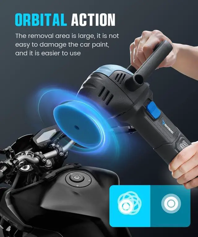Alt view image 3 of 7 - Mini Polisher, 2inch/ 3inch 750W Car Buffer with 12mm Random Orbital-Improve Work Efficiency by 35%, with 16pcs Trapezoidal Polisher Pads &16.4 ft Cord, for Car Detailing and Waxing