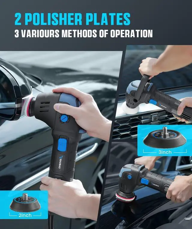 Alt view image 4 of 7 - Mini Polisher, 2inch/ 3inch 750W Car Buffer with 12mm Random Orbital-Improve Work Efficiency by 35%, with 16pcs Trapezoidal Polisher Pads &16.4 ft Cord, for Car Detailing and Waxing