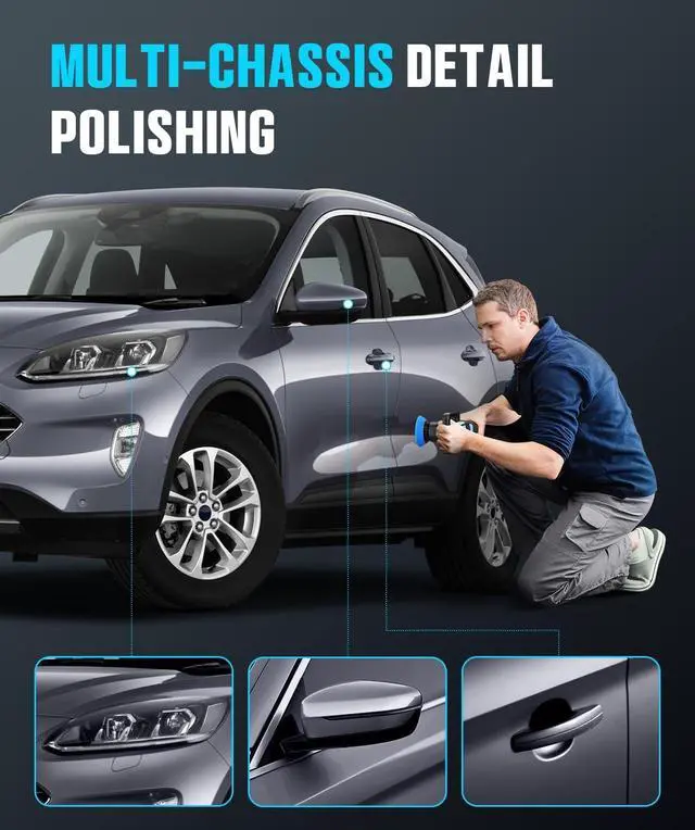 Alt view image 6 of 7 - Mini Polisher, 2inch/ 3inch 750W Car Buffer with 12mm Random Orbital-Improve Work Efficiency by 35%, with 16pcs Trapezoidal Polisher Pads &16.4 ft Cord, for Car Detailing and Waxing