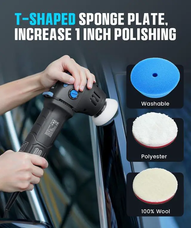 Alt view image 5 of 7 - Mini Polisher, 2inch/ 3inch 750W Car Buffer with 12mm Random Orbital-Improve Work Efficiency by 35%, with 16pcs Trapezoidal Polisher Pads &16.4 ft Cord, for Car Detailing and Waxing