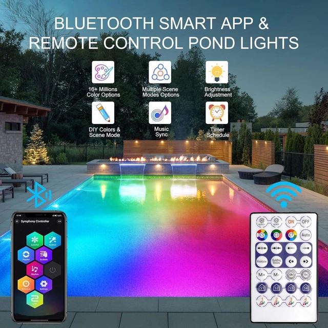 Alt view image 2 of 7 - RGB Underwater Pond Lights Super Bright Submersible LED Fountain Spotlights, Bluetooth APP Control, IP68 Waterproof for Fish Tank, Garden, Yard, Pool (Set of 6)