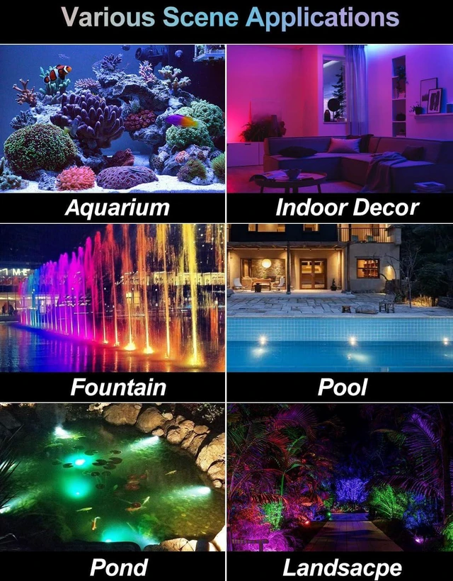Alt view image 7 of 7 - RGB Underwater Pond Lights Super Bright Submersible LED Fountain Spotlights, Bluetooth APP Control, IP68 Waterproof for Fish Tank, Garden, Yard, Pool (Set of 6)