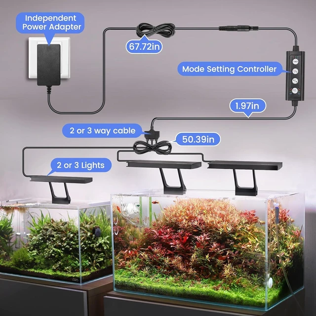 Alt view image 2 of 6 - Clip-On Aquarium LED Light with Multi-Channel Controller, 24/7 Sunrise-Daylight-Moonlight Modes, 7 Colors for Freshwater