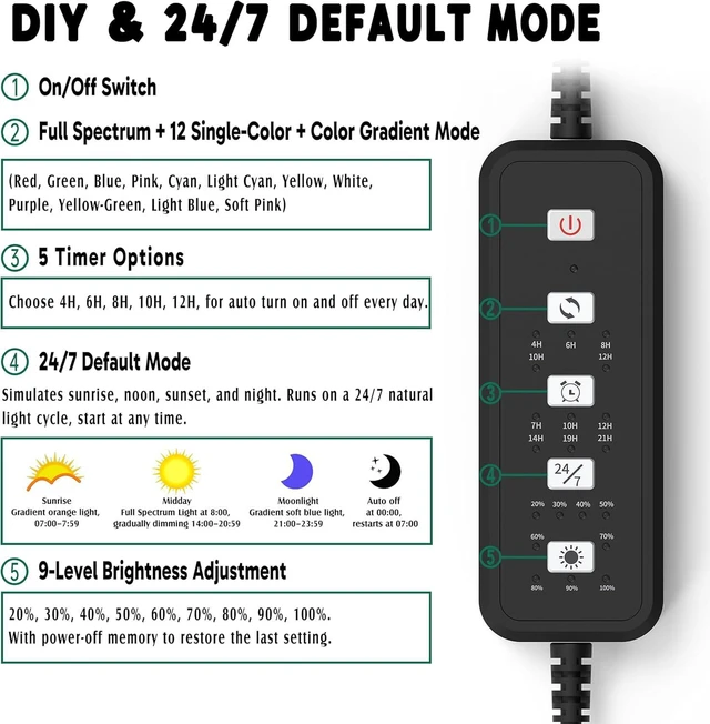 Alt view image 2 of 7 - 24/7 LED Aquarium Light for 36-46 Inch Plant & Fish Tanks 12-Color Gradient Full Spectrum with Auto On/Off, Brightness, Sunrise-Daylight-Moonlight & Extendable Brackets, IP68 Freshwater