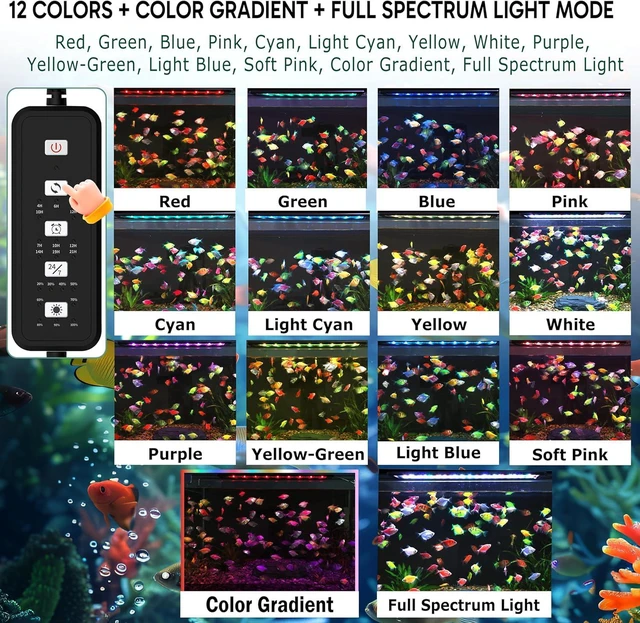 Alt view image 6 of 7 - 24/7 LED Aquarium Light for 36-46 Inch Plant & Fish Tanks 12-Color Gradient Full Spectrum with Auto On/Off, Brightness, Sunrise-Daylight-Moonlight & Extendable Brackets, IP68 Freshwater