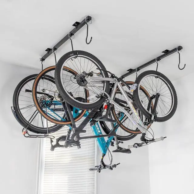 Main image of Teal Triangle Adjustable Ceiling Mounted Bike Rack for Garage, Hold 8 Bikes