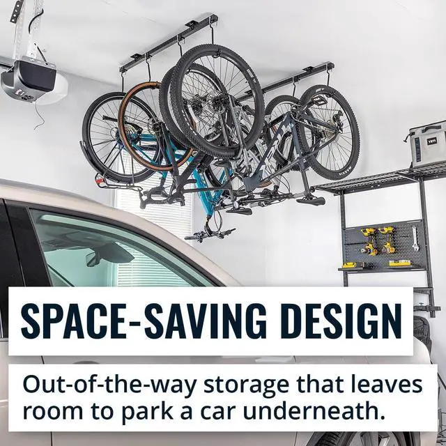 Alt view image 3 of 7 - Teal Triangle Adjustable Ceiling Mounted Bike Rack for Garage, Hold 8 Bikes