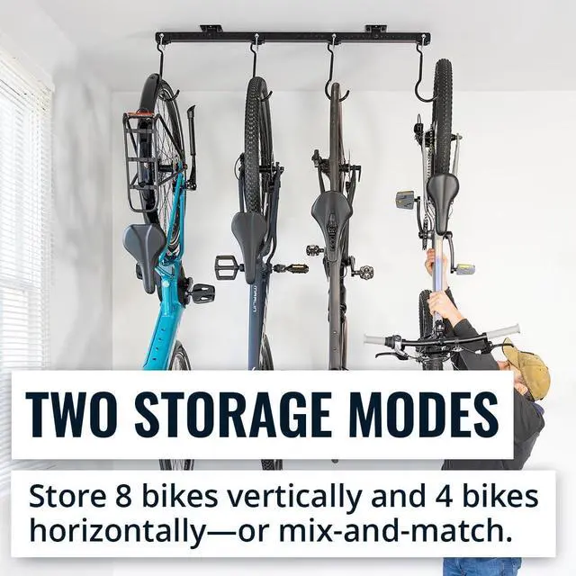 Alt view image 4 of 7 - Teal Triangle Adjustable Ceiling Mounted Bike Rack for Garage, Hold 8 Bikes