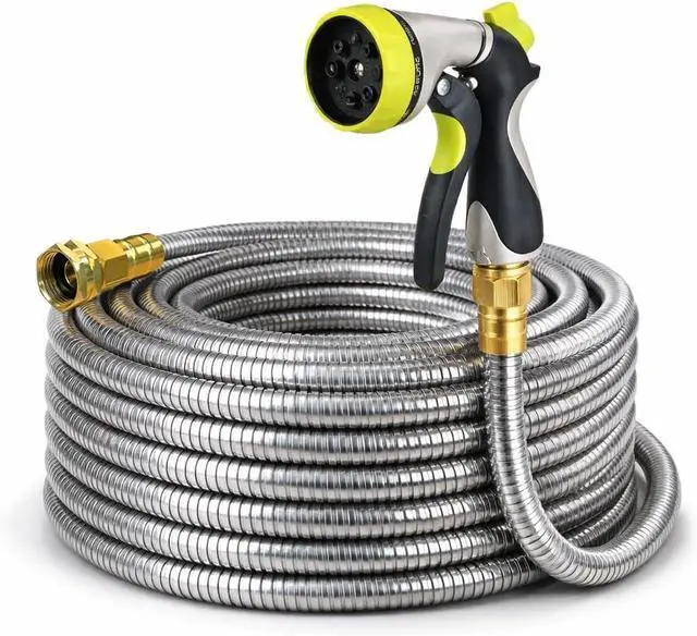 Main image of Metal Garden Hose 50 ft 304 Stainless Steel Water Hose with Nozzle Sprayer, Garden Hoses Flexible, Lightweight, No Kink, Heavy Duty for Outdoor (50 ft)