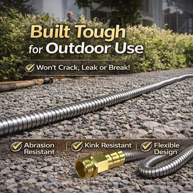 Alt view image 6 of 7 - Metal Garden Hose 50 ft 304 Stainless Steel Water Hose with Nozzle Sprayer, Garden Hoses Flexible, Lightweight, No Kink, Heavy Duty for Outdoor (50 ft)